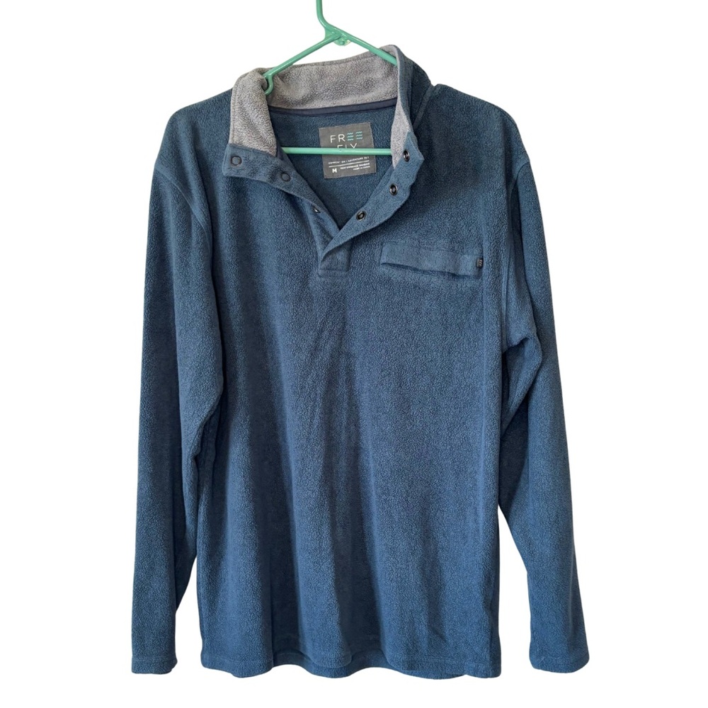Free Fly Apparel Men's Blue Performance Bamboo Blend Fleece Long Sleeve Pullover